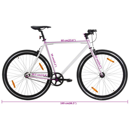 Bicicleta de mudanças fixas 700c 59 cm branco e preto