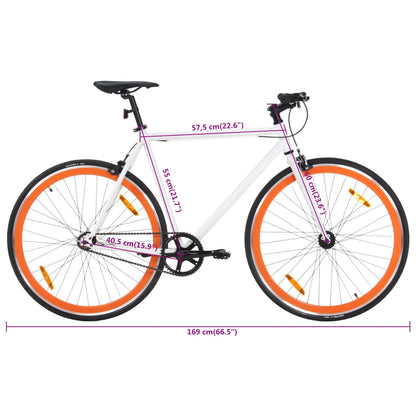 Bicicleta de mudanças fixas 700c 55 cm branco e laranja