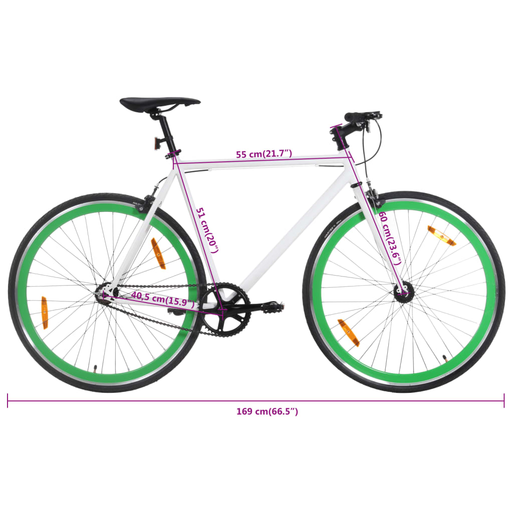 Bicicleta de mudanças fixas 700c 51 cm branco e verde