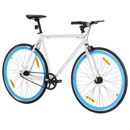 Bicicleta de mudanças fixas 700c 59 cm branco e azul