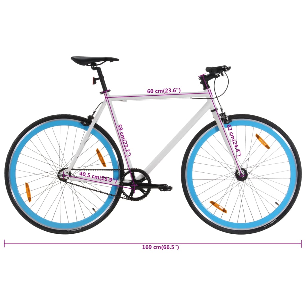 Bicicleta de mudanças fixas 700c 59 cm branco e azul