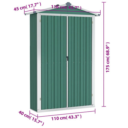 Abrigo de jardim 107,5x46x183 cm aço galvanizado verde