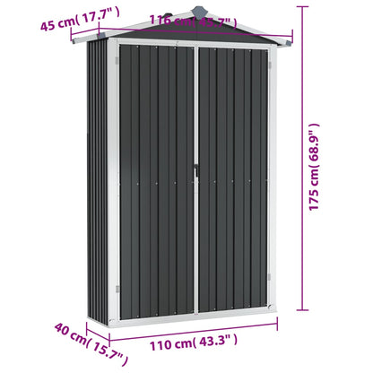 Abrigo de jardim 107,5x46x183 cm aço galvanizado antracite