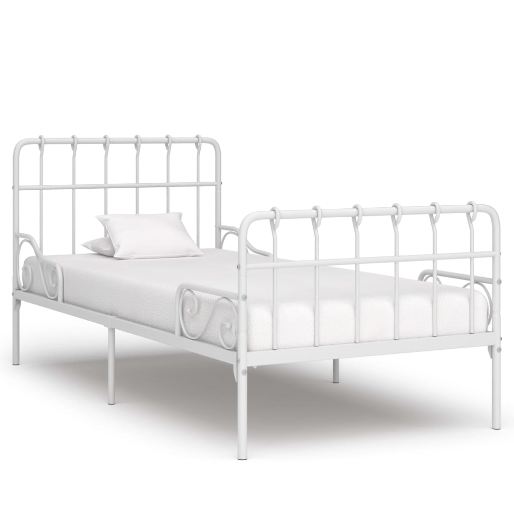 Estrutura de cama com estrado de ripas 90x200 cm metal branco