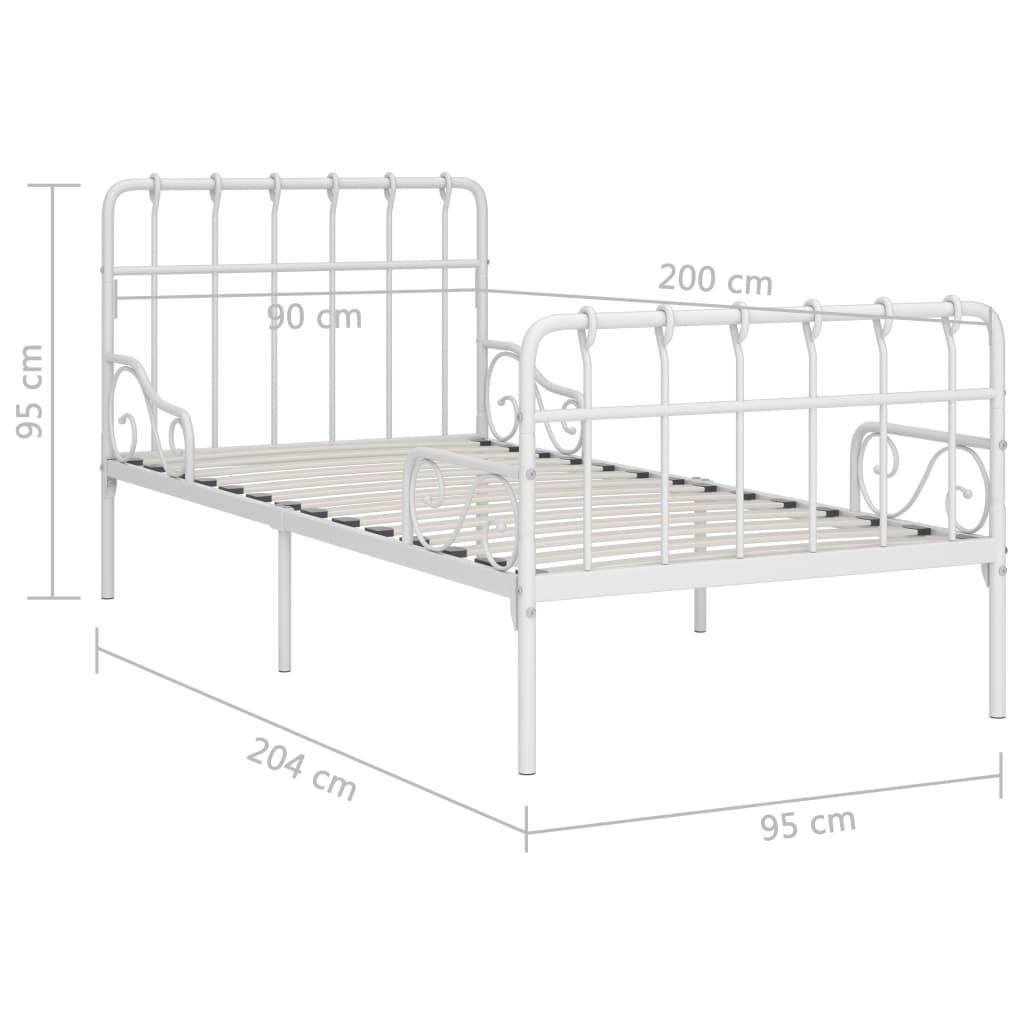 Estrutura de cama com estrado de ripas 90x200 cm metal branco