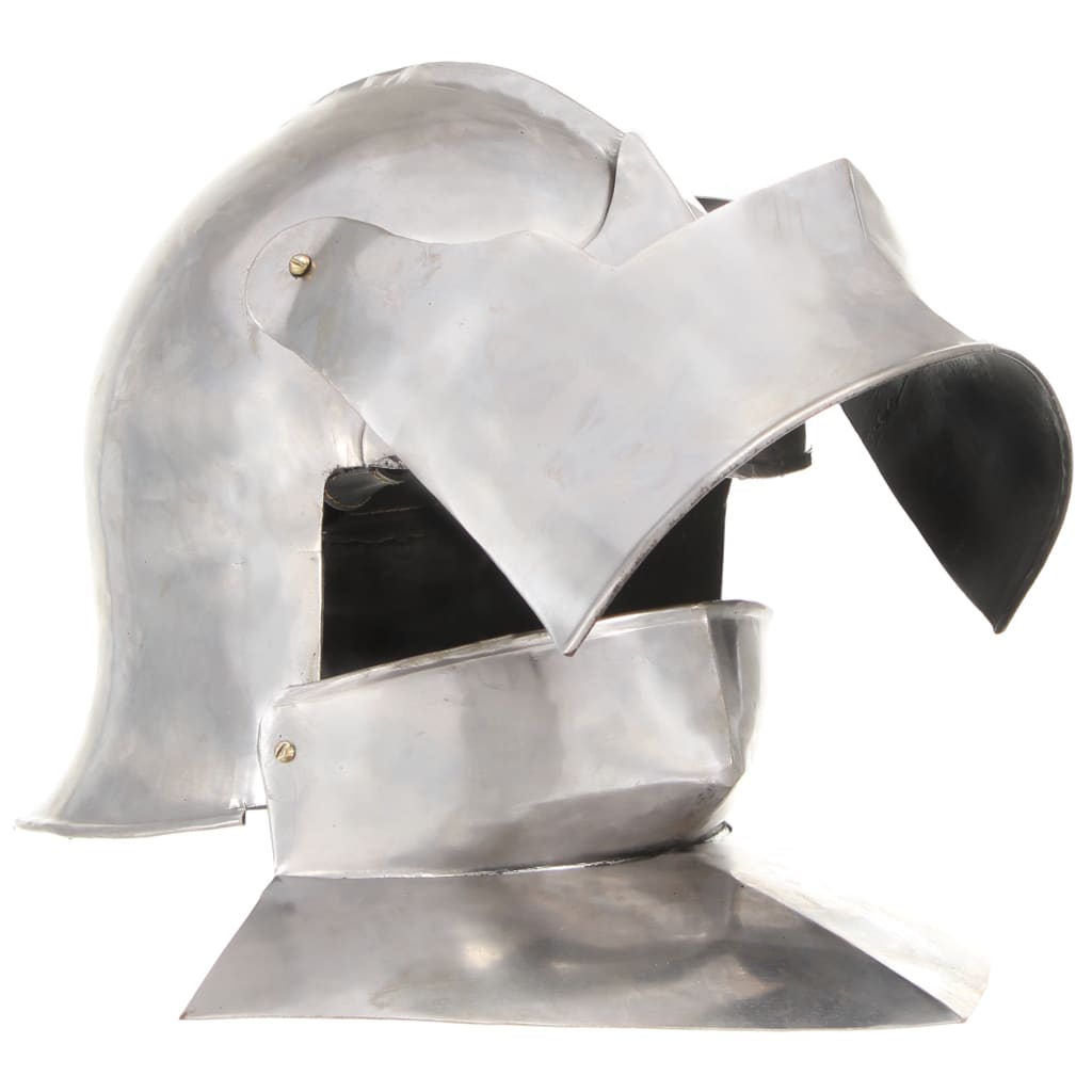 Capacete de cavaleiro medieval réplica LARP aço prateado