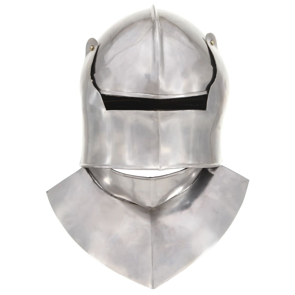 Capacete de cavaleiro medieval réplica LARP aço prateado