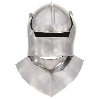 Capacete de cavaleiro medieval réplica LARP aço prateado