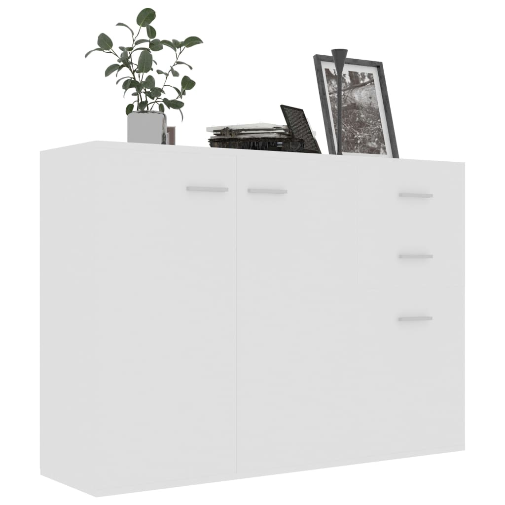 Aparador Francis - Cor Branco - Com 3 Portas e 2 Gavetas - 105x30x75 cm -  Em Contraplacado - Design Minimalista