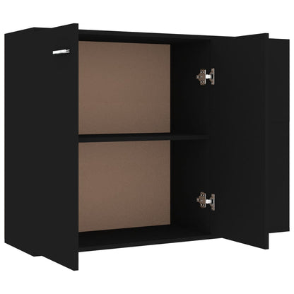 Aparador Francis - Cor Preto - Com 3 Portas e 2 Gavetas - 105x30x75 cm -  Em Contraplacado - Design Minimalista