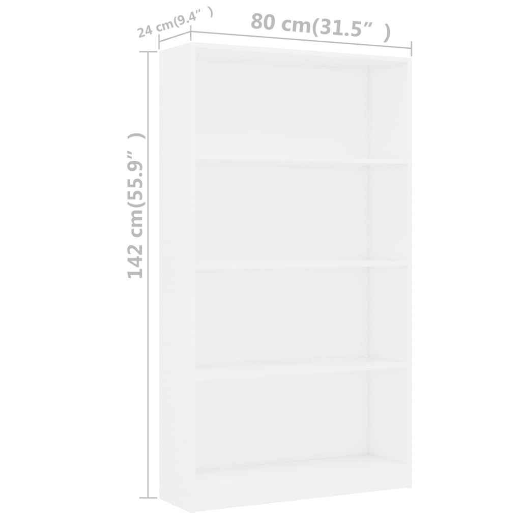 Estante com 4 prateleiras 80x24x142 cm contraplacado branco