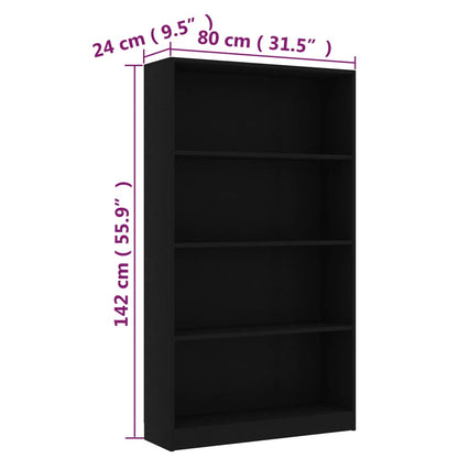 Estante com 4 prateleiras 80x24x142 cm contraplacado preto