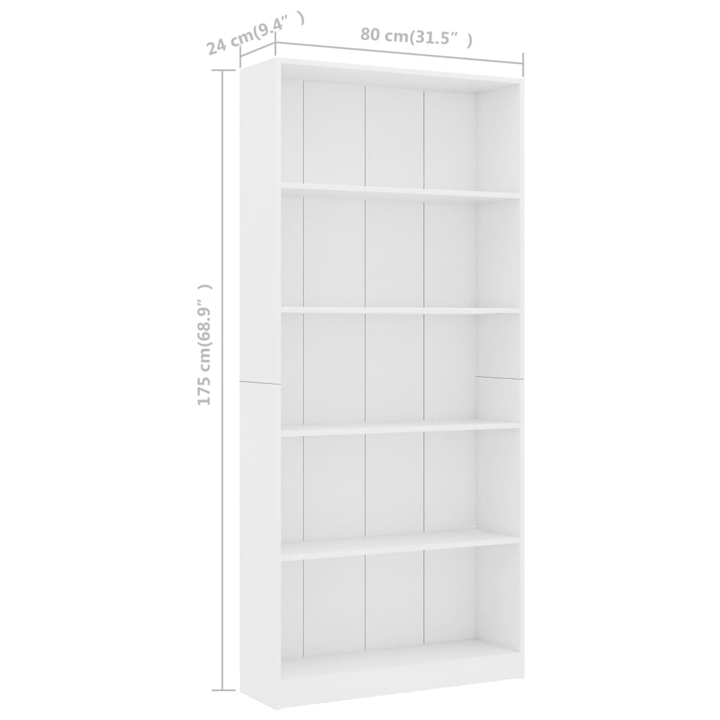 Estante com 5 prateleiras 80x24x175 cm contraplacado branco