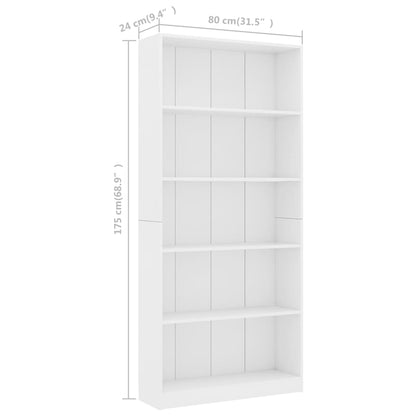 Estante com 5 prateleiras 80x24x175 cm contraplacado branco