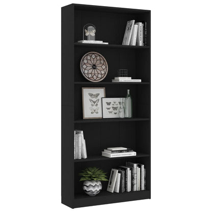 Estante com 5 prateleiras 80x24x175 cm contraplacado preto