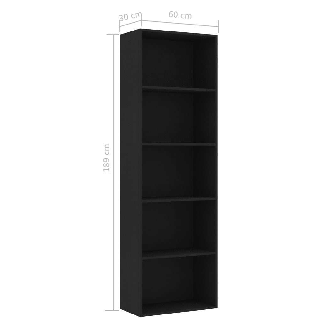 Estante com 5 prateleiras 60x30x189 cm contraplacado preto