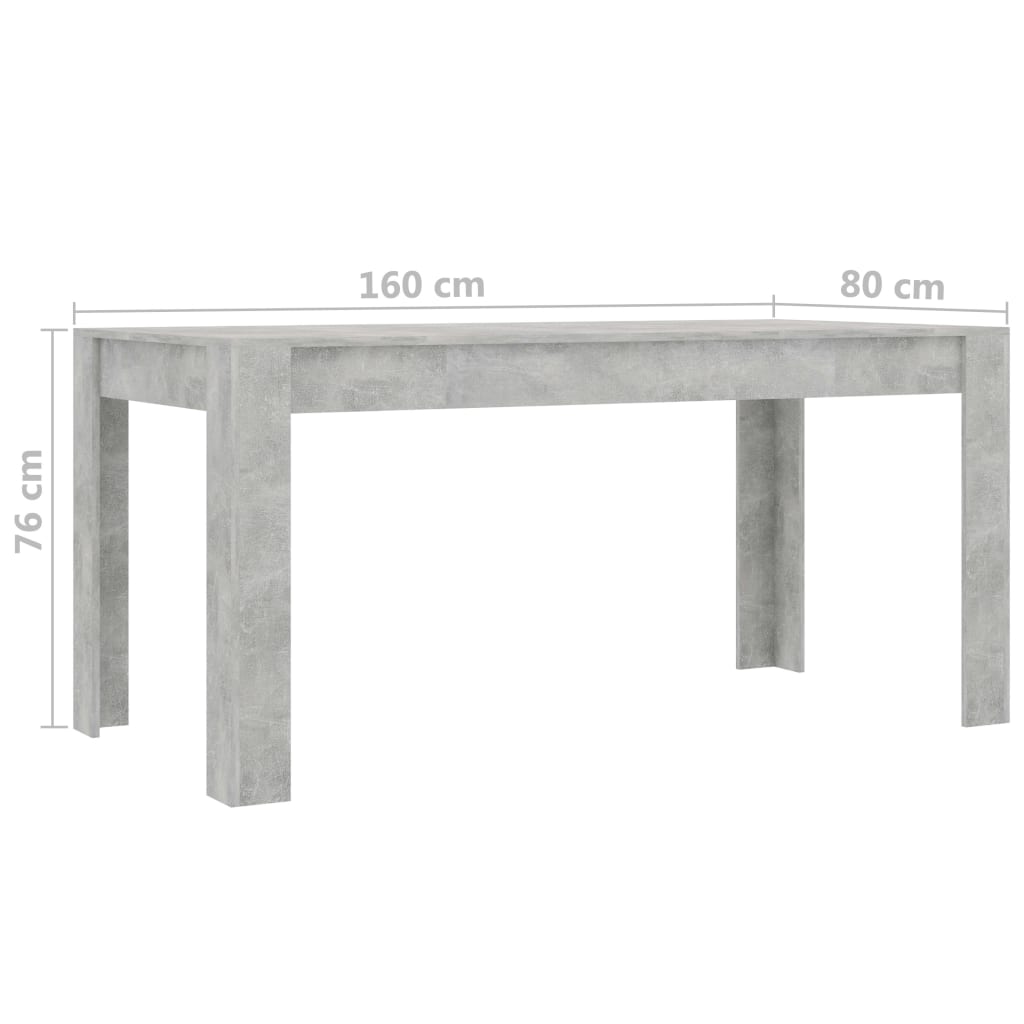 Mesa de jantar 160x80x76 cm contraplacado cinzento cimento