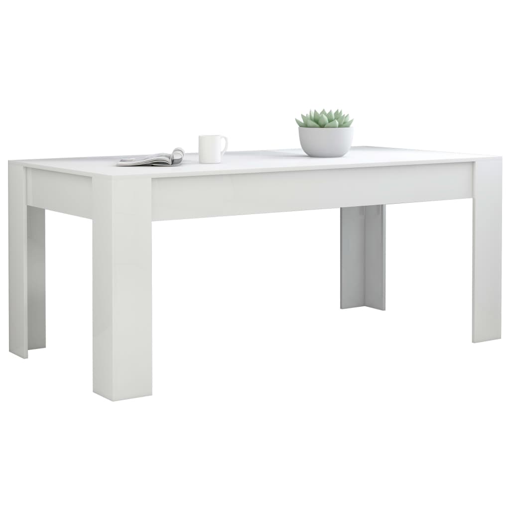 Mesa de jantar 180x90x76 cm contraplacado branco brilhante