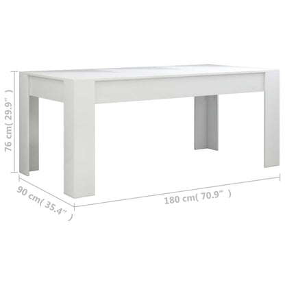 Mesa de jantar 180x90x76 cm contraplacado branco brilhante