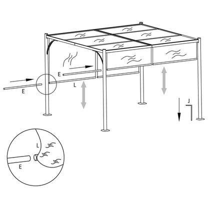 Pérgola com toldo ajustável 3 x 3 m aço branco nata