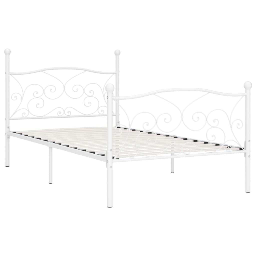 Estrutura de cama com estrado de ripas 90x200 cm metal branco