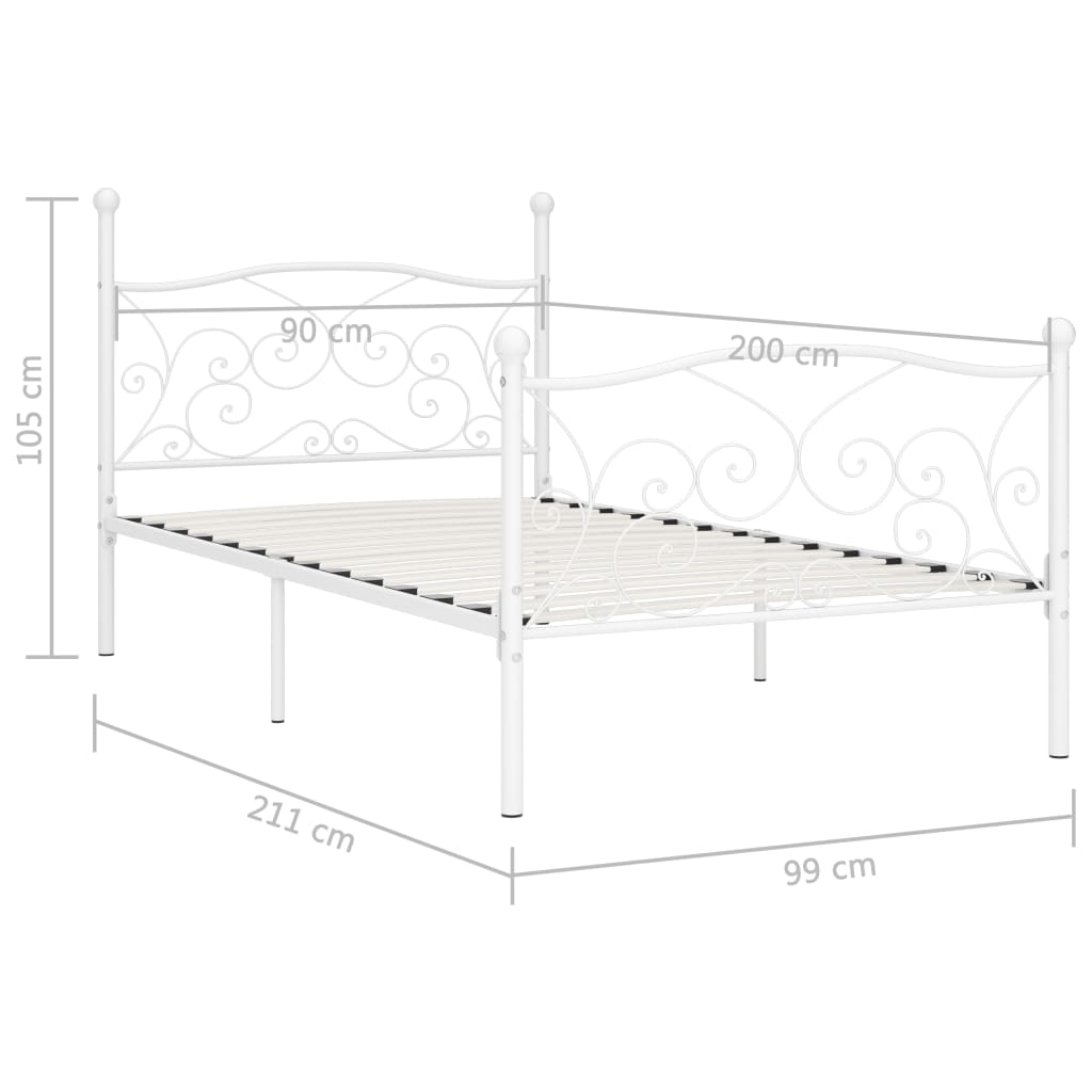 Estrutura de cama com estrado de ripas 90x200 cm metal branco