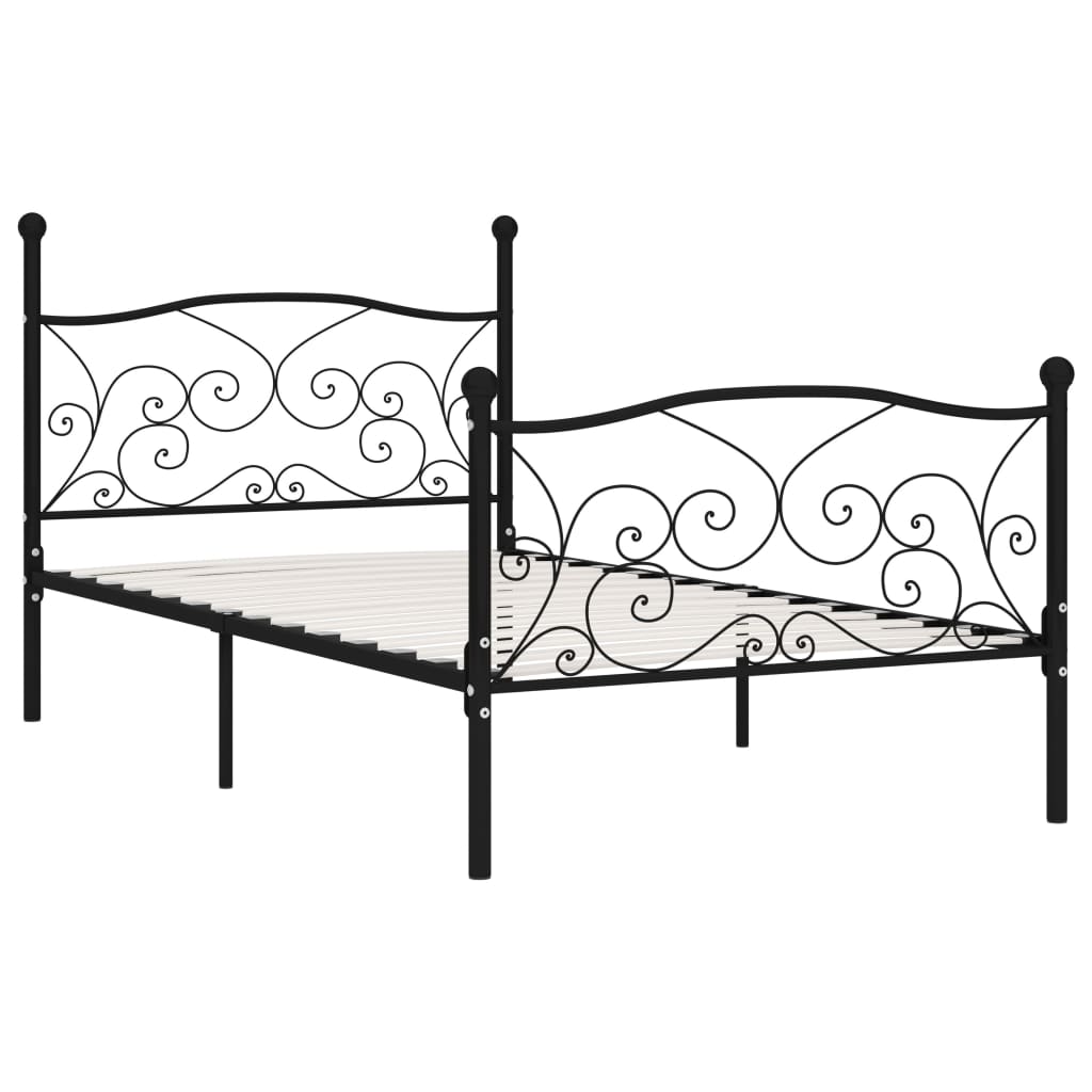 Estrutura de cama com estrado de ripas 90x200 cm metal preto