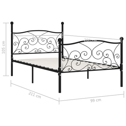 Estrutura de cama com estrado de ripas 90x200 cm metal preto