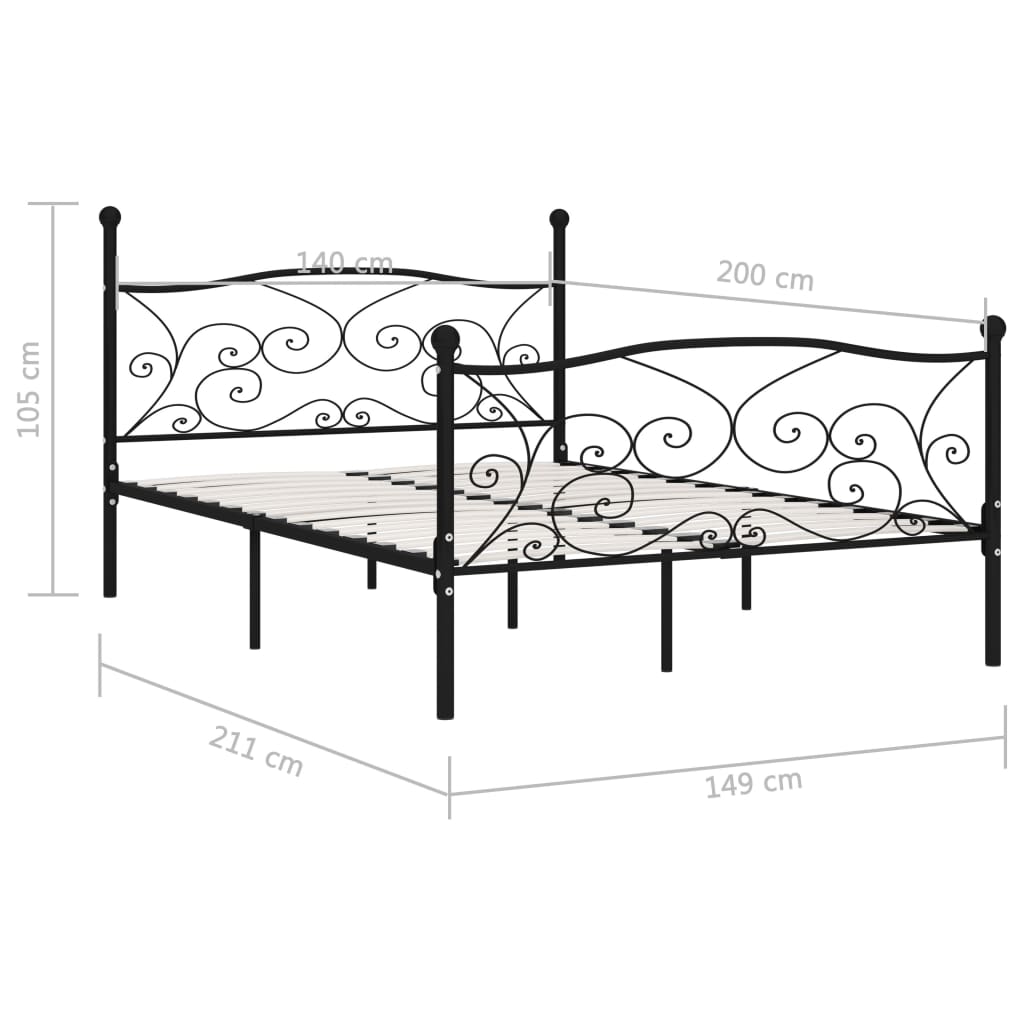 Estrutura de cama com estrado de ripas 140x200 cm metal preto