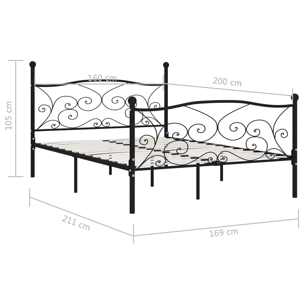 Estrutura de cama com estrado de ripas 160x200 cm metal preto