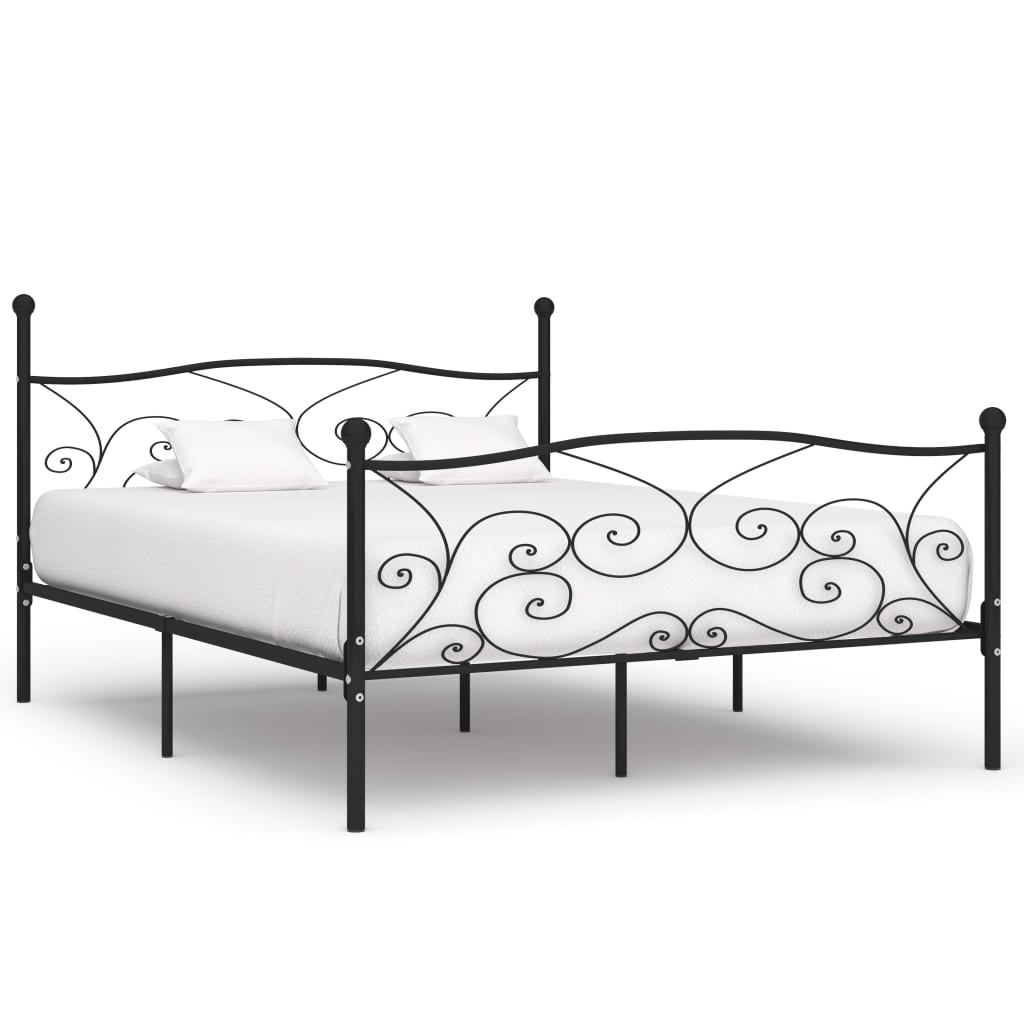 Estrutura de cama com estrado de ripas 200x200 cm metal preto