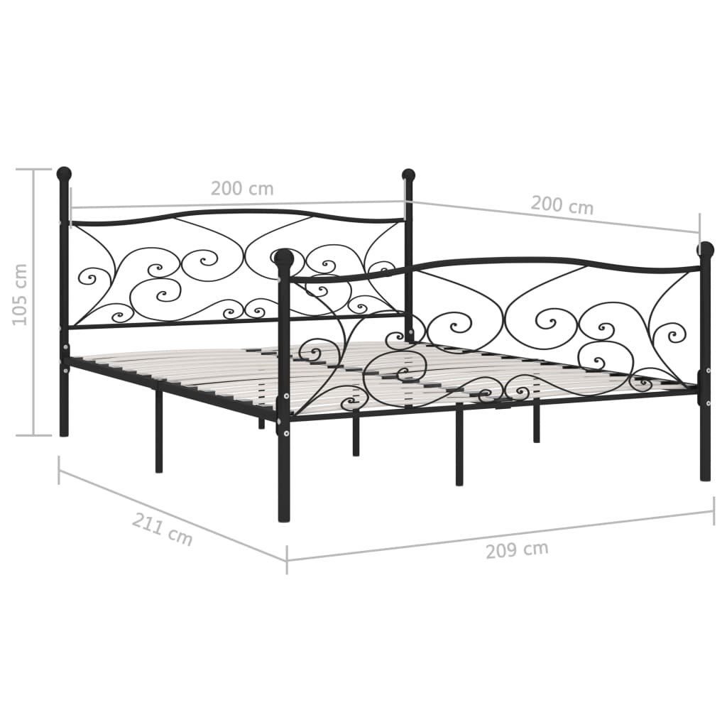 Estrutura de cama com estrado de ripas 200x200 cm metal preto