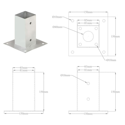 Suportes para postes 4 pcs metal galvanizado 81 mm