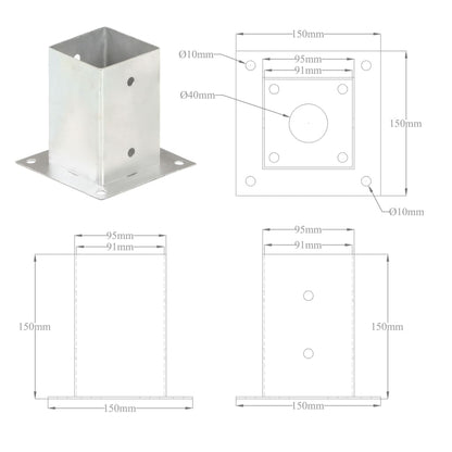 Suportes para postes 4 pcs metal galvanizado 91 mm