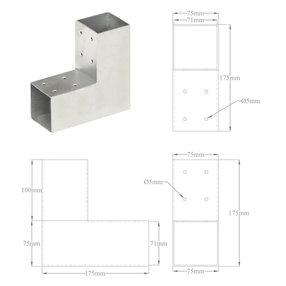 Bases para poste em forma de L 4 pcs 71x71 mm metal galvanizado