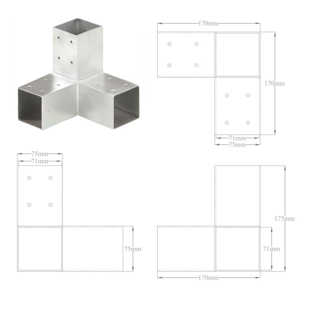 Base para poste em forma de Y 71x71 mm metal galvanizado