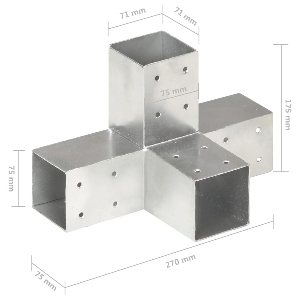 Base para poste em forma de X 71x71 mm metal galvanizado