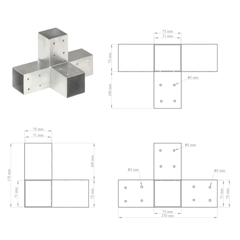 Base para poste em forma de X 71x71 mm metal galvanizado