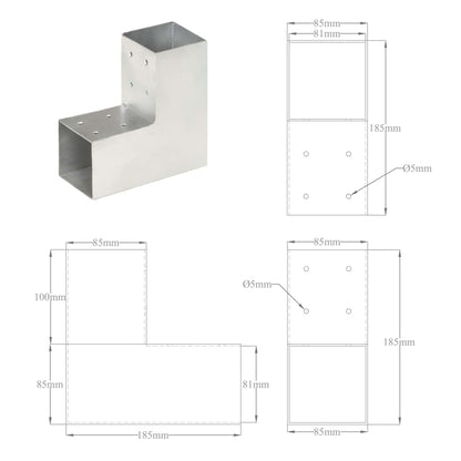 Bases para poste em forma de L 4 pcs 81x81 mm metal galvanizado