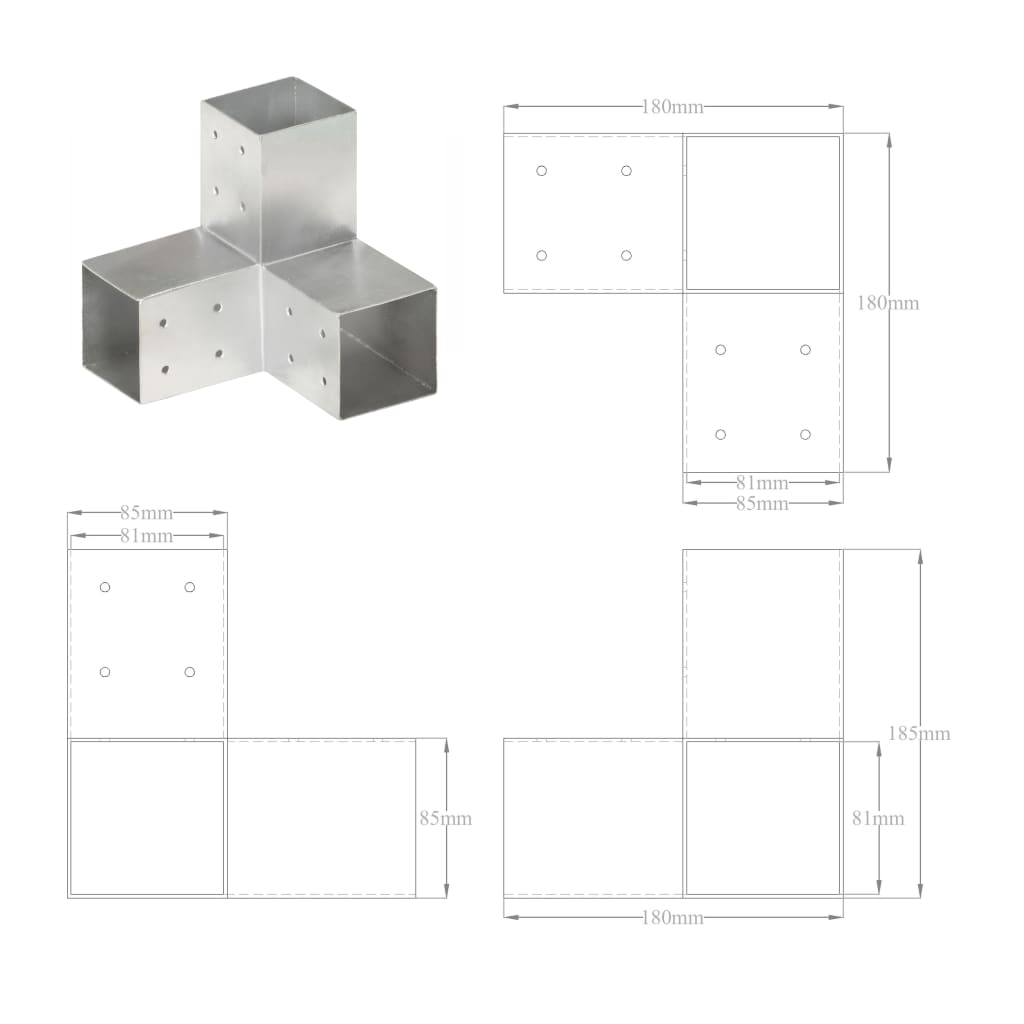 Bases para poste em forma de Y 4 pcs 81x81 mm metal galvanizado