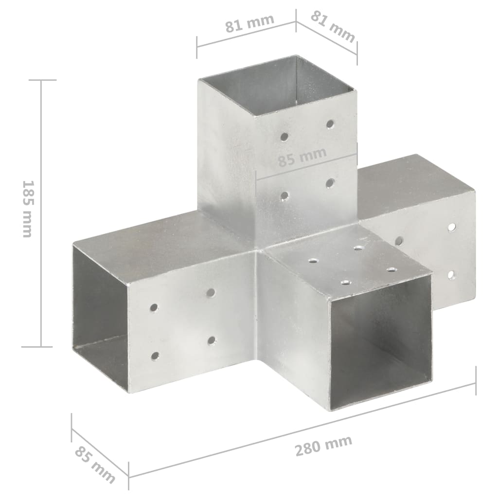 Base para poste em forma de X 81x81 mm metal galvanizado