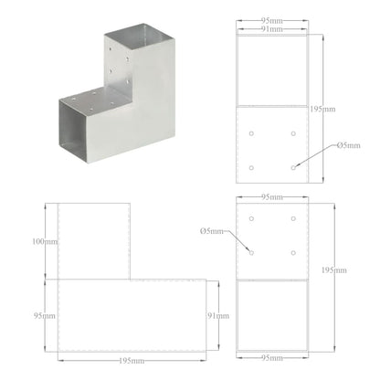 Base para poste em forma de L 91x91 mm metal galvanizado