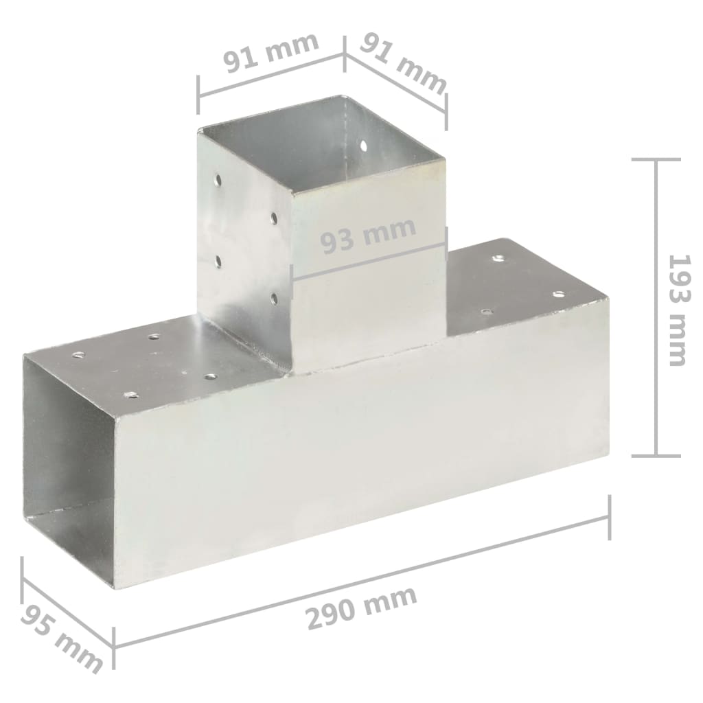 Bases para poste em forma de T 4 pcs 91x91 mm metal galvanizado