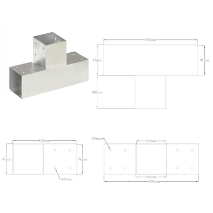 Bases para poste em forma de T 4 pcs 91x91 mm metal galvanizado