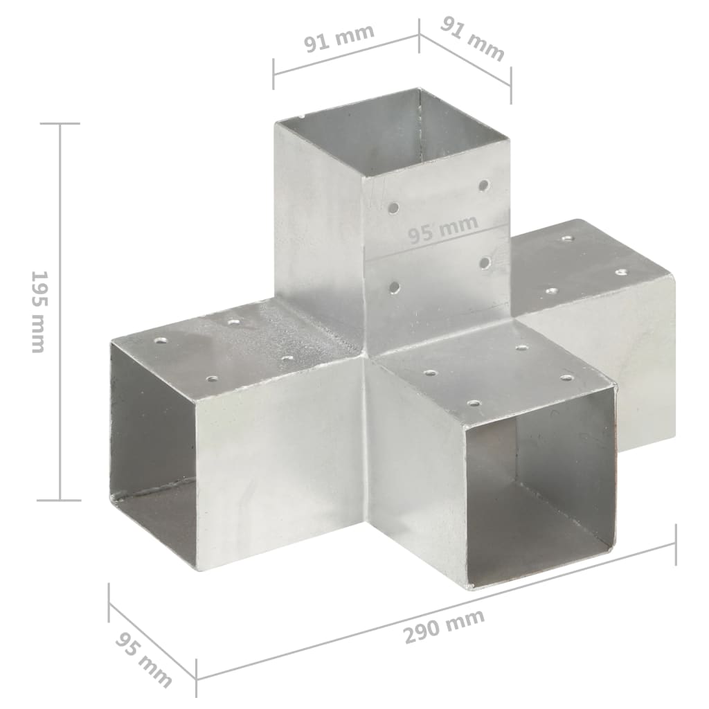 Bases para poste em forma de X 4 pcs 91x91 mm metal galvanizado