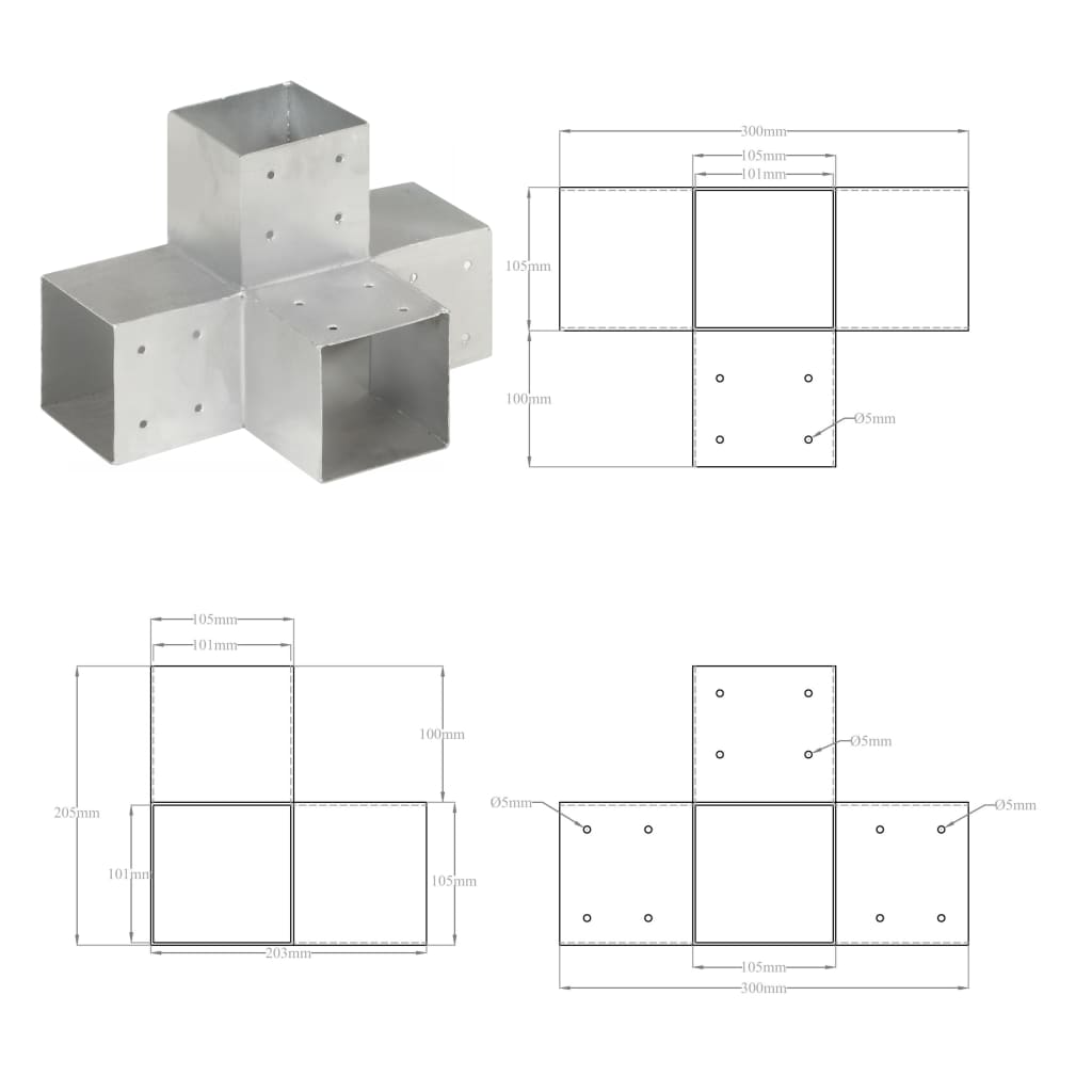 Base para poste em forma de X 101x101 mm metal galvanizado