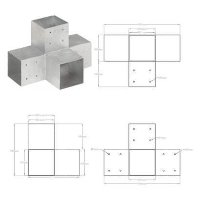 Bases p/ poste em forma de X 4 pcs 101x101 mm metal galvanizado