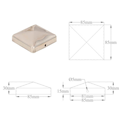 Tampas piramidais p/ postes vedação 6pcs aço inoxidável 81x81mm