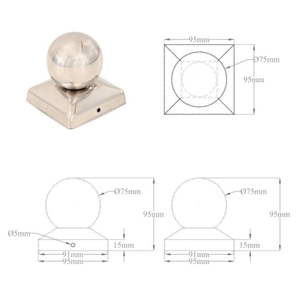 Tampas em globo p/ postes vedação 6 pcs aço inoxidável 91x91mm