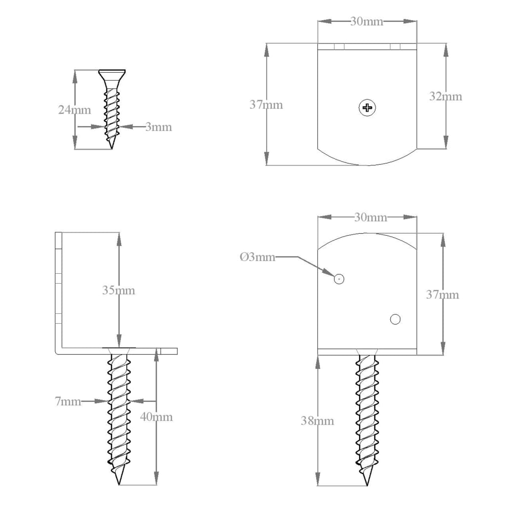 Suportes p/ painel de vedação 4pcs metal galvanizado forma de L